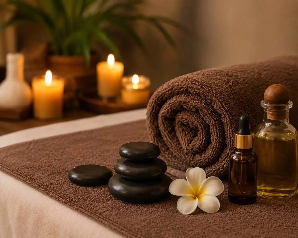 Massage oils, hot stones and towel for in-room service